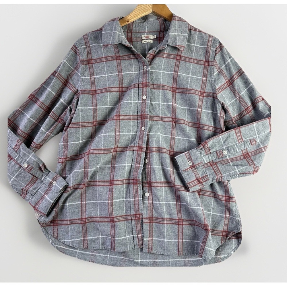 Faherty The Classic Flannel‎ Shirt Size Large in Juliet Plaid Gray & Burgundy